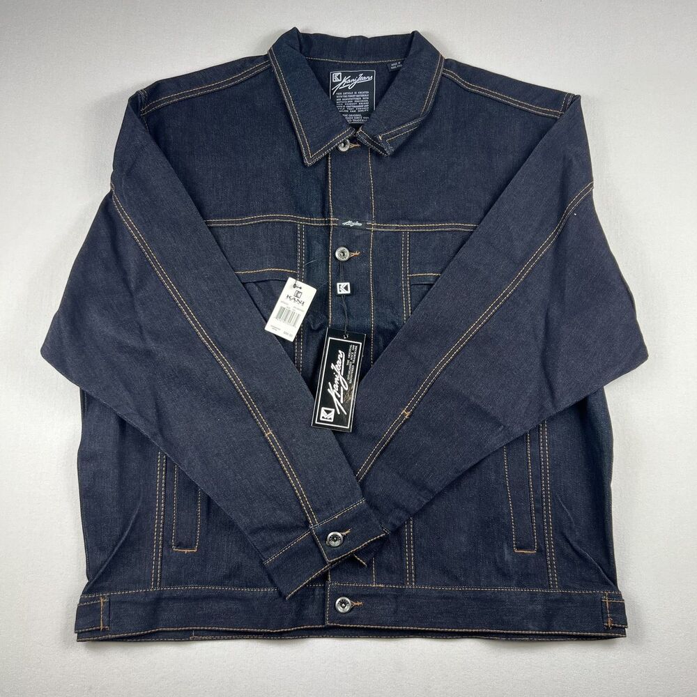Karl Kani Jeans Jacket Mens 2XL Dark Indigo Denim Button Front Hip Hop Style Y2K
